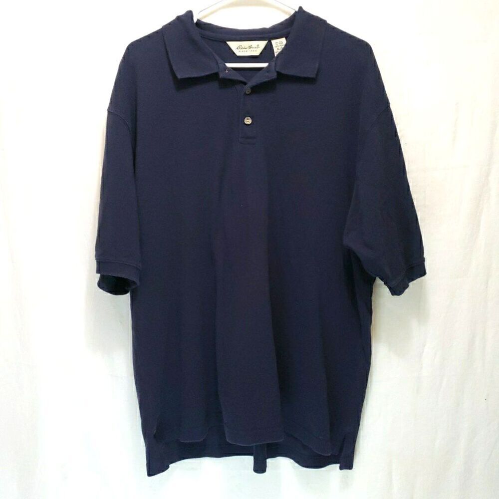 Eddie Bauer Polo Shirt Mens XL Navy Blue Short Sleeve Solid Preppy